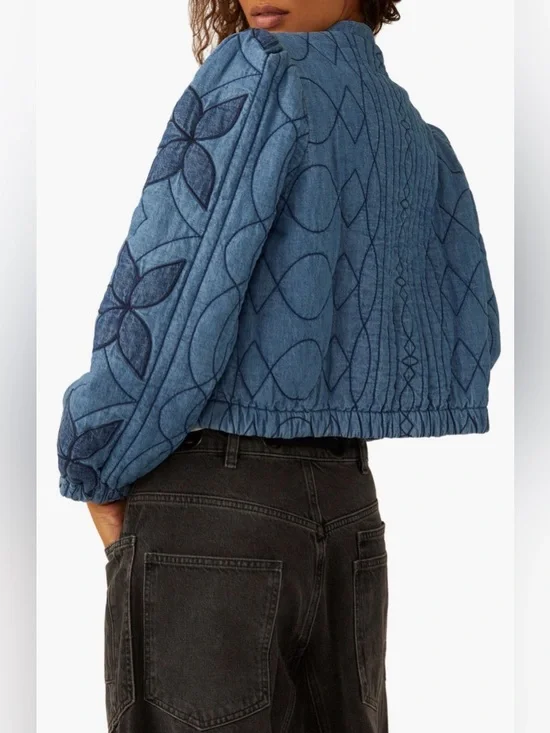 Free People Quinn Quilted Cotton Denim Floral Jacket NEW - Picture 2 of 4